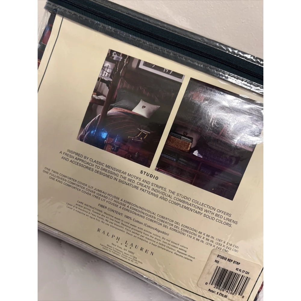 Ralph Lauren Studio Stripe Red King Duvet & 2 Ralph Lauren Navy King Pillowcases